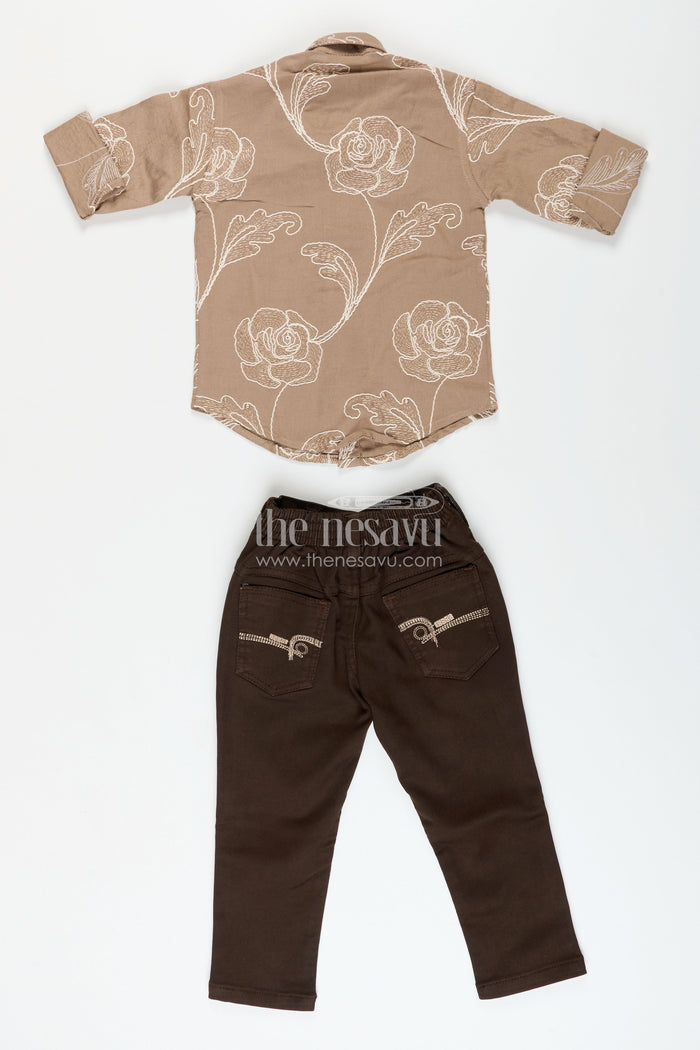 The Nesavu Boys Casual Set Boys Floral Embroidered Cotton Shirt with Trousers Stylish Everyday Wear Nesavu Nesavu boys embroidered shirt trousers  casual ethnic-inspired daily wear