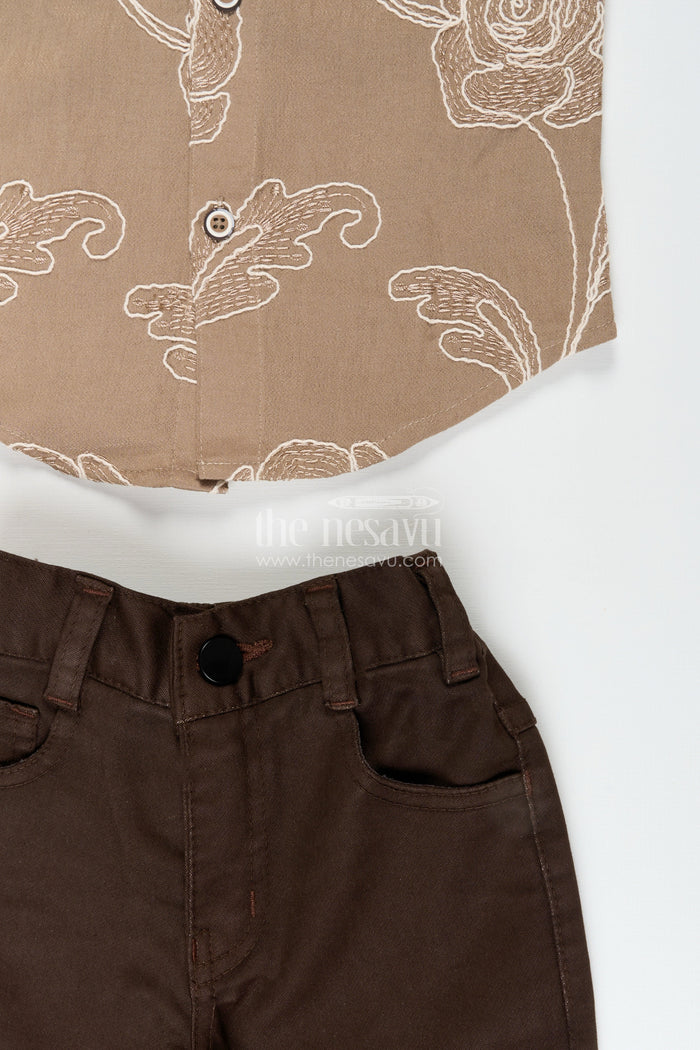The Nesavu Boys Casual Set Boys Floral Embroidered Cotton Shirt with Trousers Stylish Everyday Wear Nesavu Nesavu boys embroidered shirt trousers  casual ethnic-inspired daily wear