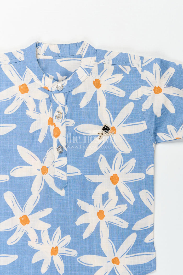 The Nesavu Boys Casual Set Boys Floral Printed Shirt and Pants Cotton Set for Vacations and Outings Nesavu Nesavu boys floral printed cotton set belt pants  ideal travel casual outings
