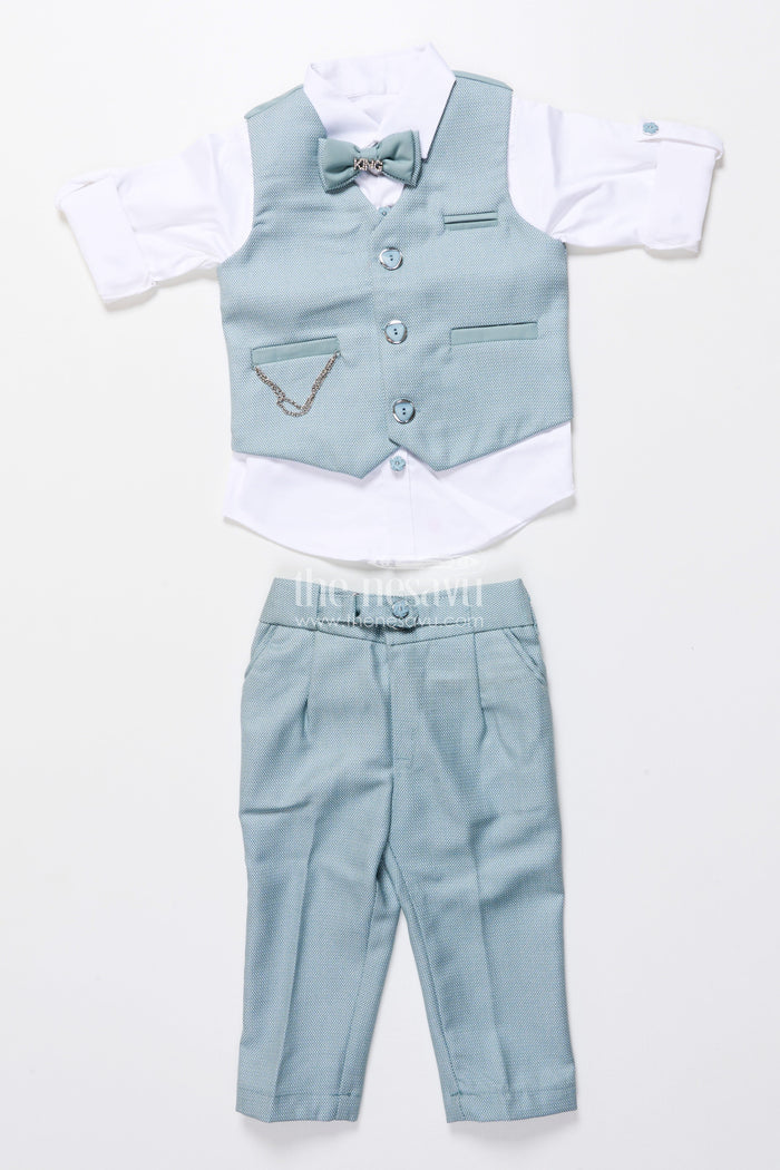 The Nesavu Boys Casual Set Boys Formal Cotton Outfit with Textured Jacket and Bow Tie for Special Occasions Nesavu 16 (1Y) / Gray BCS442A-16 Nesavu boys formal cotton outfit textured jacket bow tie weddings receptions