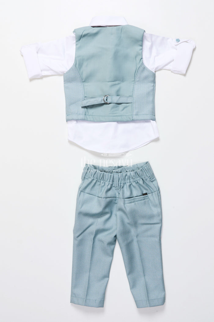 The Nesavu Boys Casual Set Boys Formal Cotton Outfit with Textured Jacket and Bow Tie for Special Occasions Nesavu Nesavu boys formal cotton outfit textured jacket bow tie weddings receptions