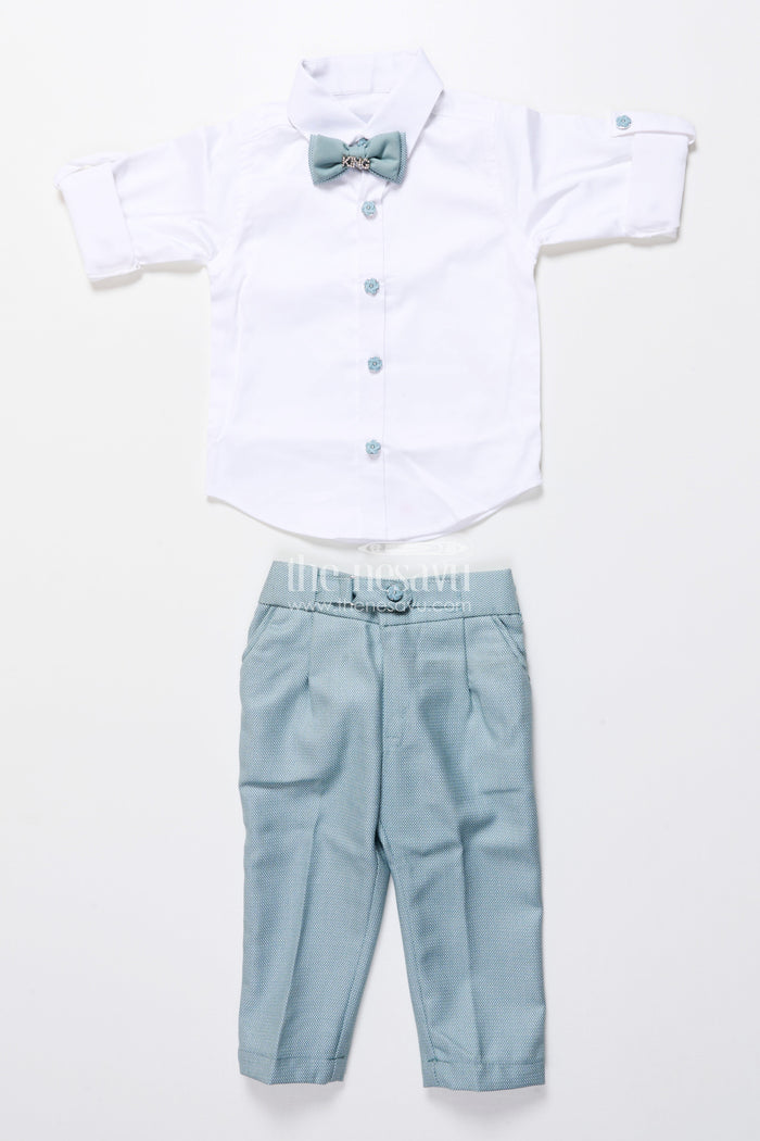 The Nesavu Boys Casual Set Boys Formal Cotton Outfit with Textured Jacket and Bow Tie for Special Occasions Nesavu Nesavu boys formal cotton outfit textured jacket bow tie weddings receptions