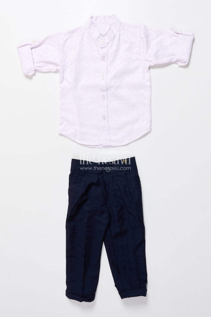 The Nesavu Boys Kurtha Set Boys Formal Kurta Set with Elegant Cotton Jacket for Weddings and Receptions Nesavu Nesavu boys formal kurta set cotton Nehru jacket chain detail weddings