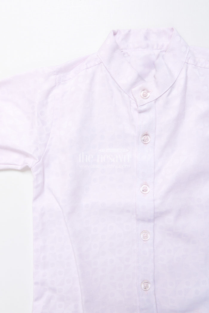 The Nesavu Boys Kurtha Set Boys Formal Kurta Set with Elegant Cotton Jacket for Weddings and Receptions Nesavu Nesavu boys formal kurta set cotton Nehru jacket chain detail weddings