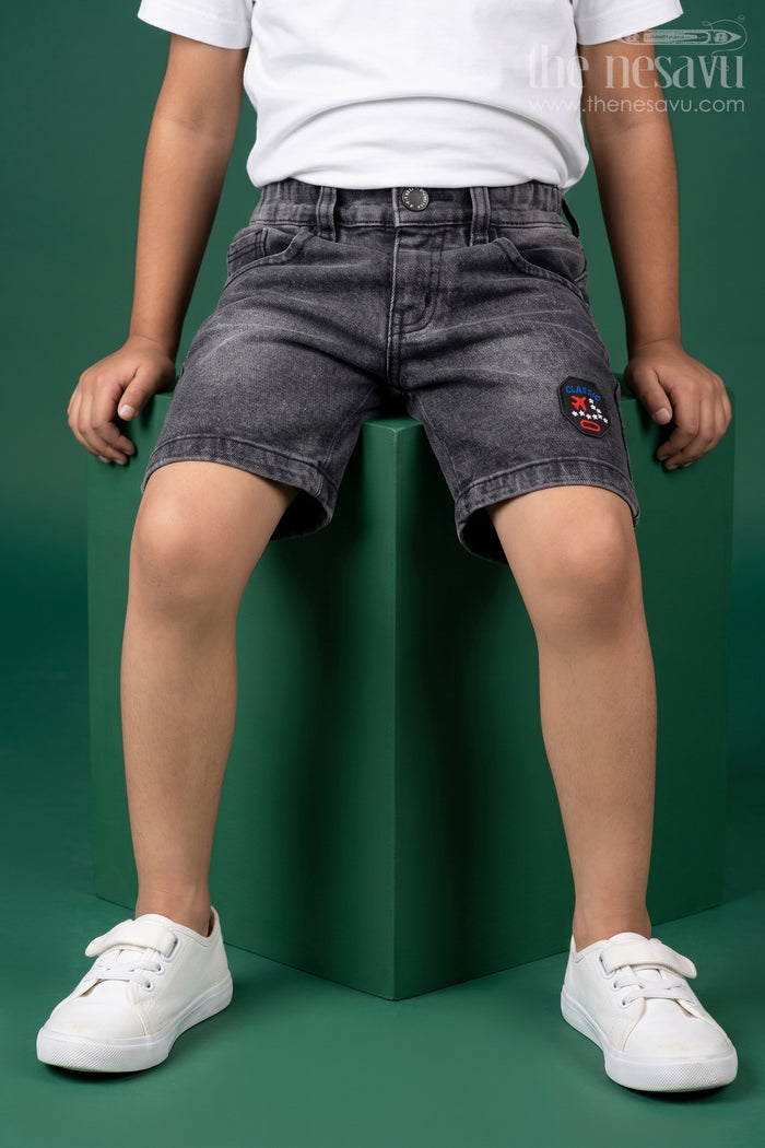 The Nesavu Boys Shorts Boys Grey Denim Shorts with Elastic Waistband Nesavu 16 (1Y) / Gray BWS011C-16 The Nesavu Boys Grey Denim Shorts with Elastic Waist