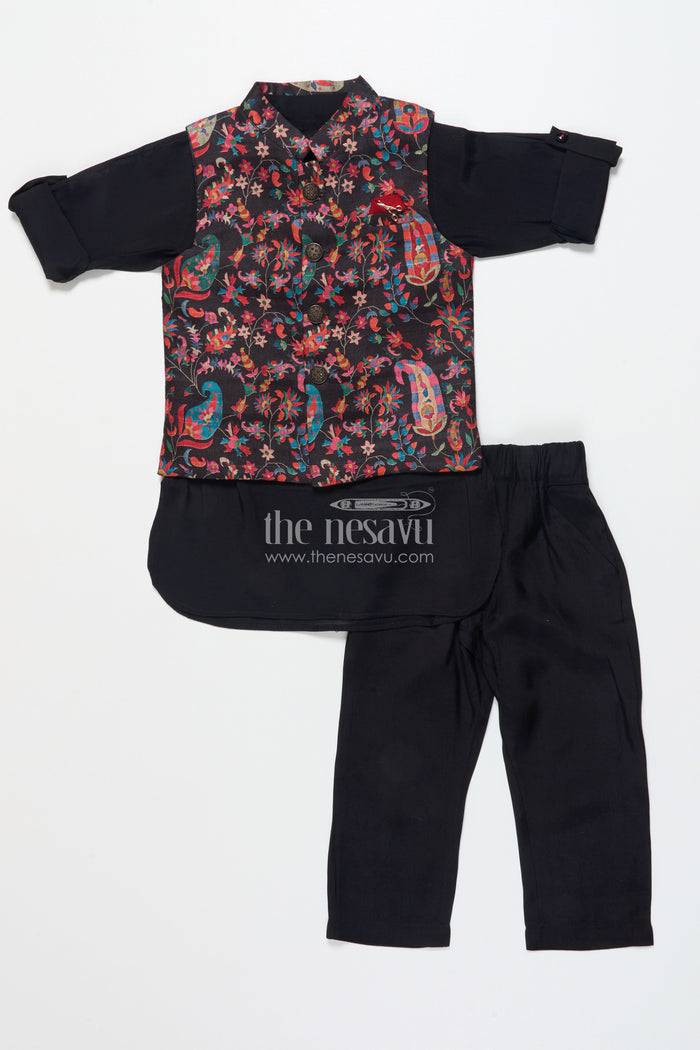 The Nesavu Boys Jacket Sets Boys Jacket Set for Weddings and Traditional Events Nesavu Nesavu boys jacket kurta set festive digital print weddings ethnic school days