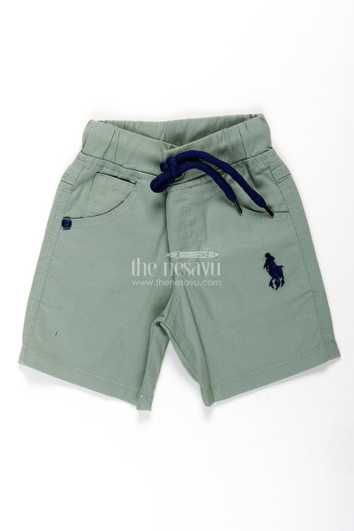 The Nesavu Boys Shorts Boys Khaki Cotton Shorts with Adjustable Drawstring and Functional Pockets Nesavu 18 (2Y) / Green BWS001K-18 Boys Khaki Cotton Shorts Adjustable Drawstring Embroidered Logo | The Nesavu