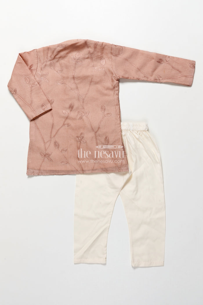 The Nesavu Boys Kurtha Set Boys Kurta Set for Ethnic Functions and Family Celebrations Nesavu Nesavu boys cotton kurta set thread embroidery  ideal ethnic celebrations pujas