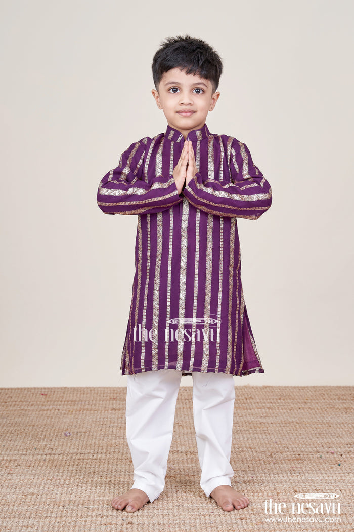 The Nesavu Boys Kurtha Set Boys Kurta Set for Festive Functions and Family Celebrations Nesavu Nesavu boys kurta set banaras fabric zari work weddings festive occasions