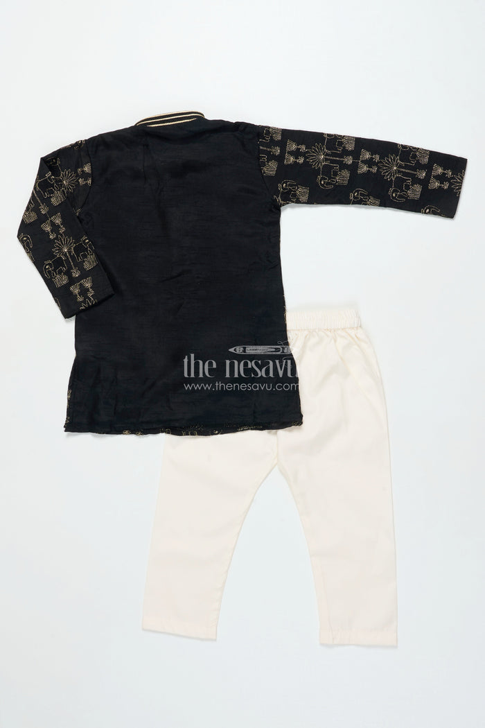 The Nesavu Boys Kurtha Set Boys Kurta Set for Festive Wear and Traditional Events Nesavu Nesavu boys embroidered kurta set blend silk festivals traditional celebrations