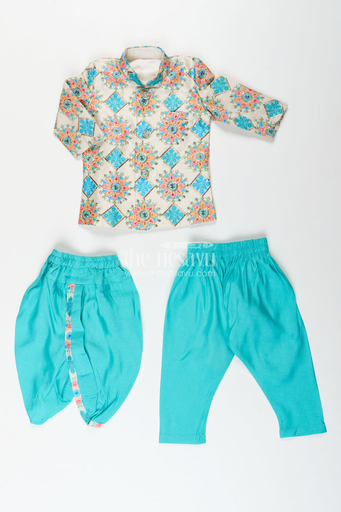 The Nesavu Boys Dothi Set Boys Kurta Set with Dhoti and Pajama for Cultural Events and Functions Nesavu Nesavu boys kurta dhoti pajama set mandala print traditional festive events