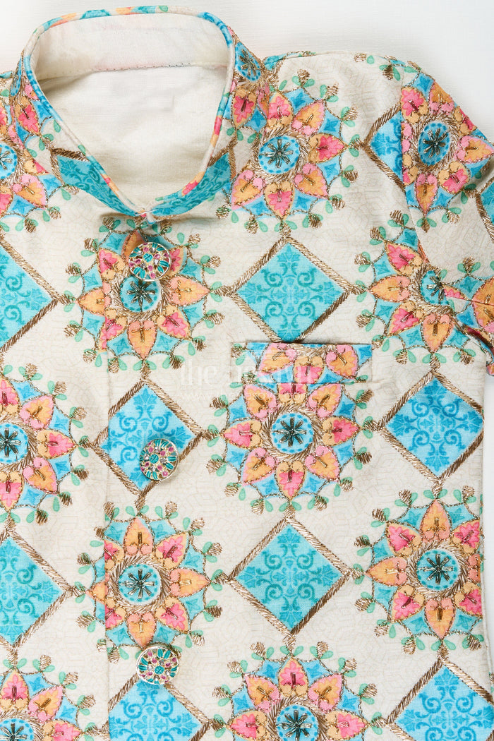 The Nesavu Boys Dothi Set Boys Kurta Set with Dhoti and Pajama for Cultural Events and Functions Nesavu Nesavu boys kurta dhoti pajama set mandala print traditional festive events