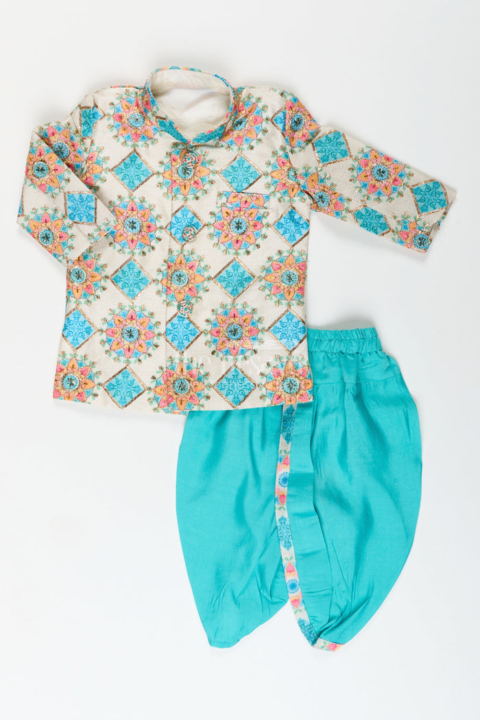 The Nesavu Boys Dothi Set Boys Kurta Set with Dhoti and Pajama for Cultural Events and Functions Nesavu Nesavu boys kurta dhoti pajama set mandala print traditional festive events