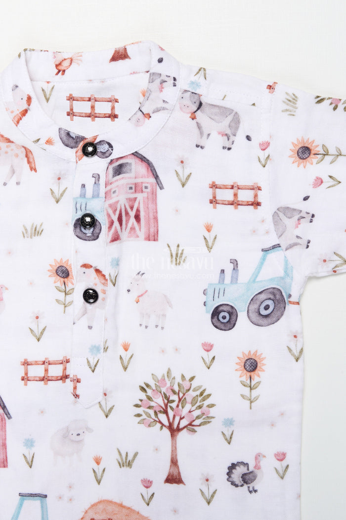 The Nesavu Boys Casual Set Boys Muslin Cotton Casual Set for Outings and Festive Gatherings Nesavu Nesavu boys muslin cotton casual set digital print outings festive occasions