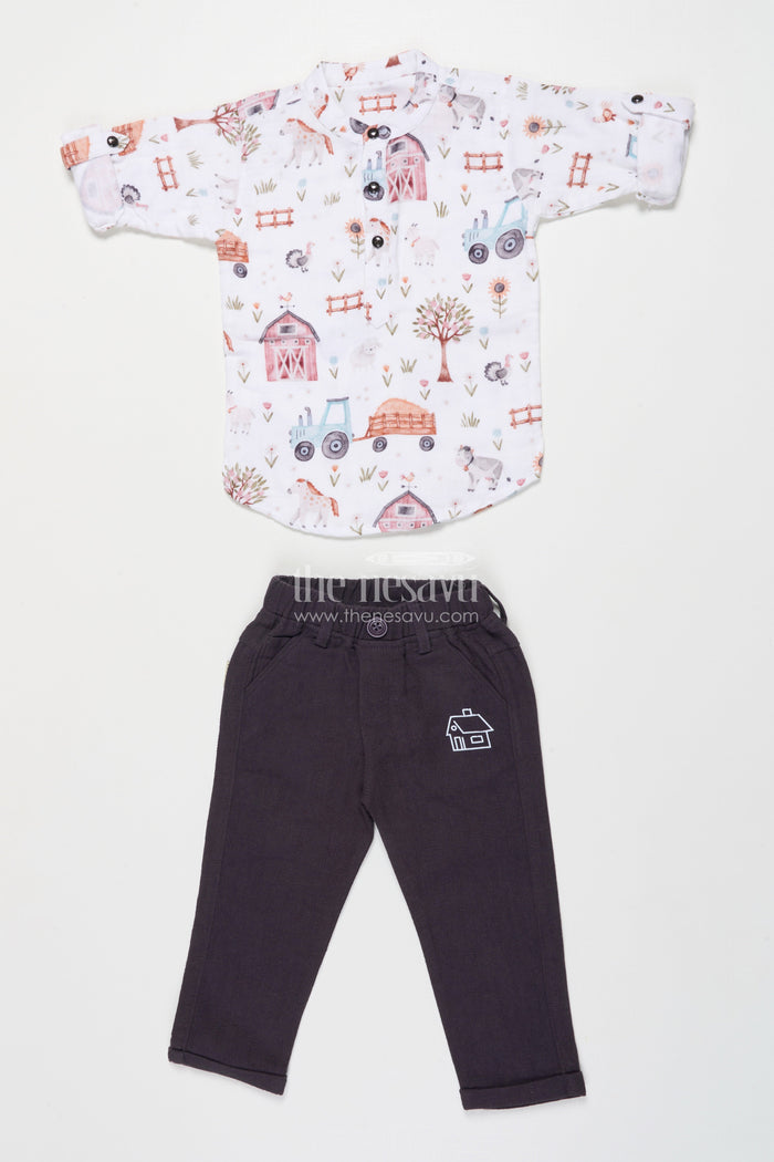 The Nesavu Boys Casual Set Boys Muslin Cotton Casual Set for Outings and Festive Gatherings Nesavu Nesavu boys muslin cotton casual set digital print outings festive occasions