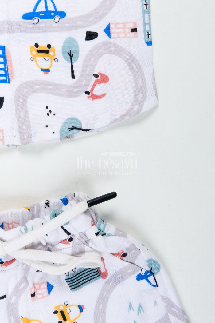 The Nesavu Boys Casual Set Boys Muslin Cotton Shorts T Shirt Set with Digital Prints and Playful Patterns for Active Wear Nesavu Nesavu Boys Muslin Cotton Digital Printed Shorts T Shirt Set Active Casual Wear