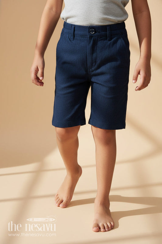 The Nesavu Boys Shorts Boys Navy Blue Uniform Shorts in Cotton Blend with Comfortable Elastic Waist and Structured Fit Nesavu 24 (5Y) / Blue BWS064C-24 Nesavu Boys Navy Blue Cotton Blend Uniform Shorts Elastic Waist Tailored Comfort