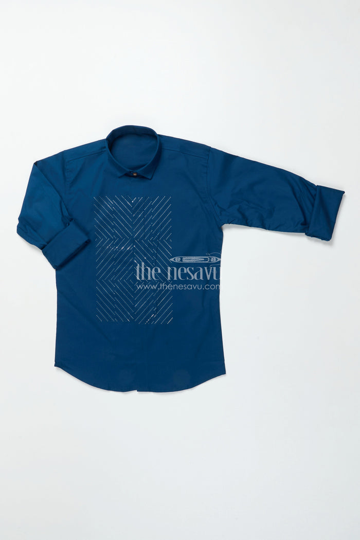 The Nesavu Boys Cotton Shirt Boys Occasion Wear Shirt with Stylish Foil Print for Parties and Events Nesavu Nesavu boys stylish shirt foil print festive gatherings party occasions