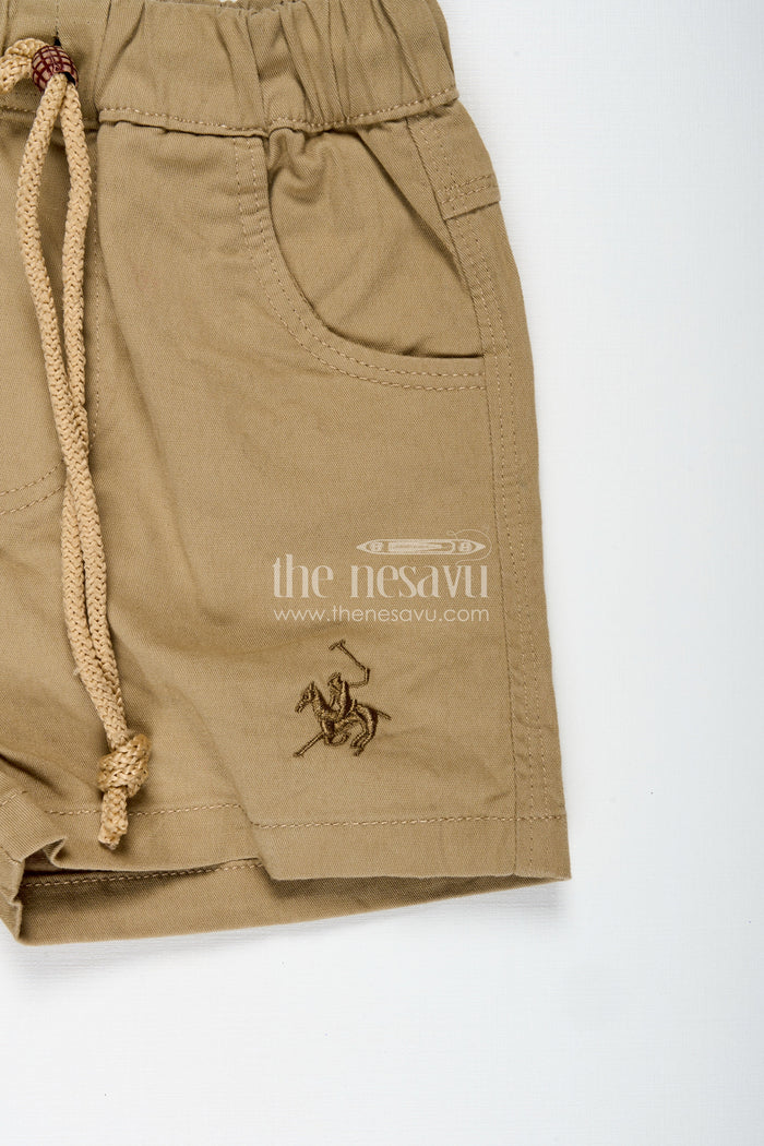 The Nesavu Boys Shorts Boys Olive Green Cotton Shorts with Embroidery and Front Pockets in Best Printed Shorts Style Nesavu Nesavu Boys Olive Green Cotton Shorts Embroidery Adjustable Waist Printed Shorts Style