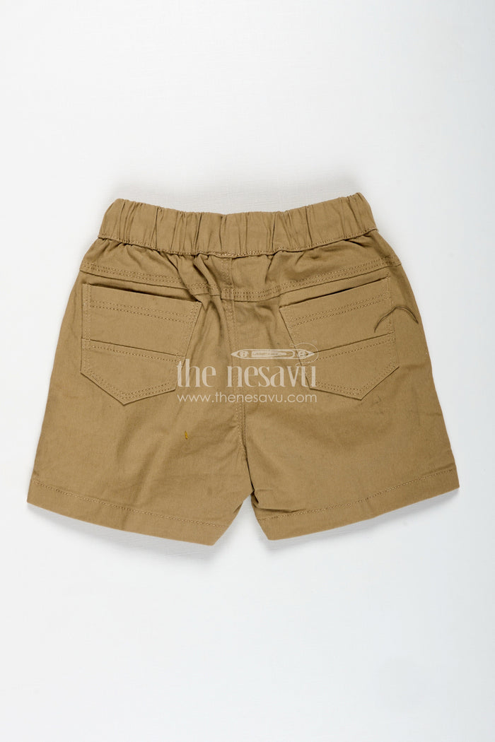 The Nesavu Boys Shorts Boys Olive Green Cotton Shorts with Embroidery and Front Pockets in Best Printed Shorts Style Nesavu Nesavu Boys Olive Green Cotton Shorts Embroidery Adjustable Waist Printed Shorts Style