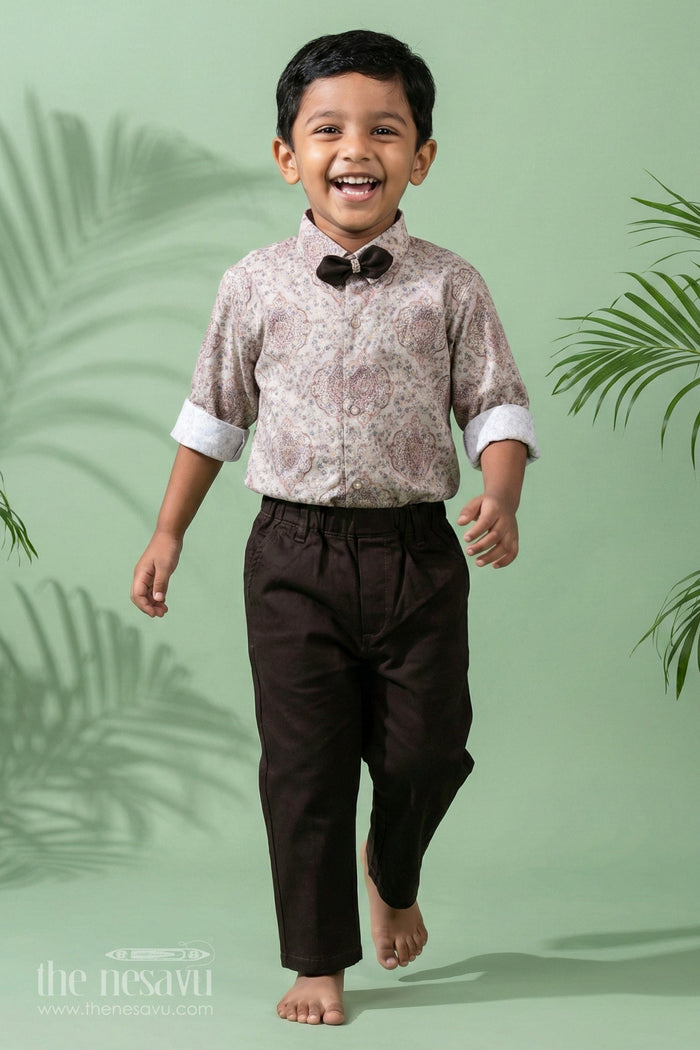 The Nesavu Boys Casual Set Boys Paisley Print Casual Shirt and Pant Setperfect Eid Festive Wear Nesavu 10 (NB) / Brown / Cotton BCS008A-10 Buy Boys Paisley Casual Shirt and Pant Set | The Nesavu