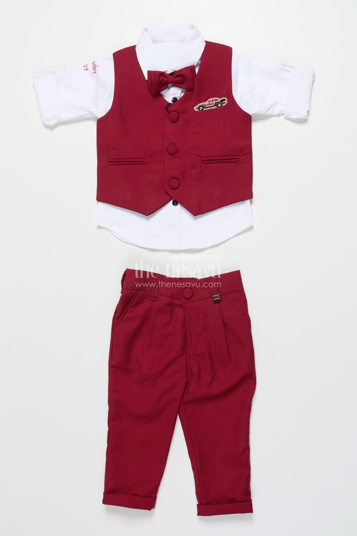 The Nesavu Boys Casual Set Boys Partywear Set with Waistcoat for Birthdays and Family Events Nesavu Nesavu boys waistcoat party set bowtie birthdays family celebrations