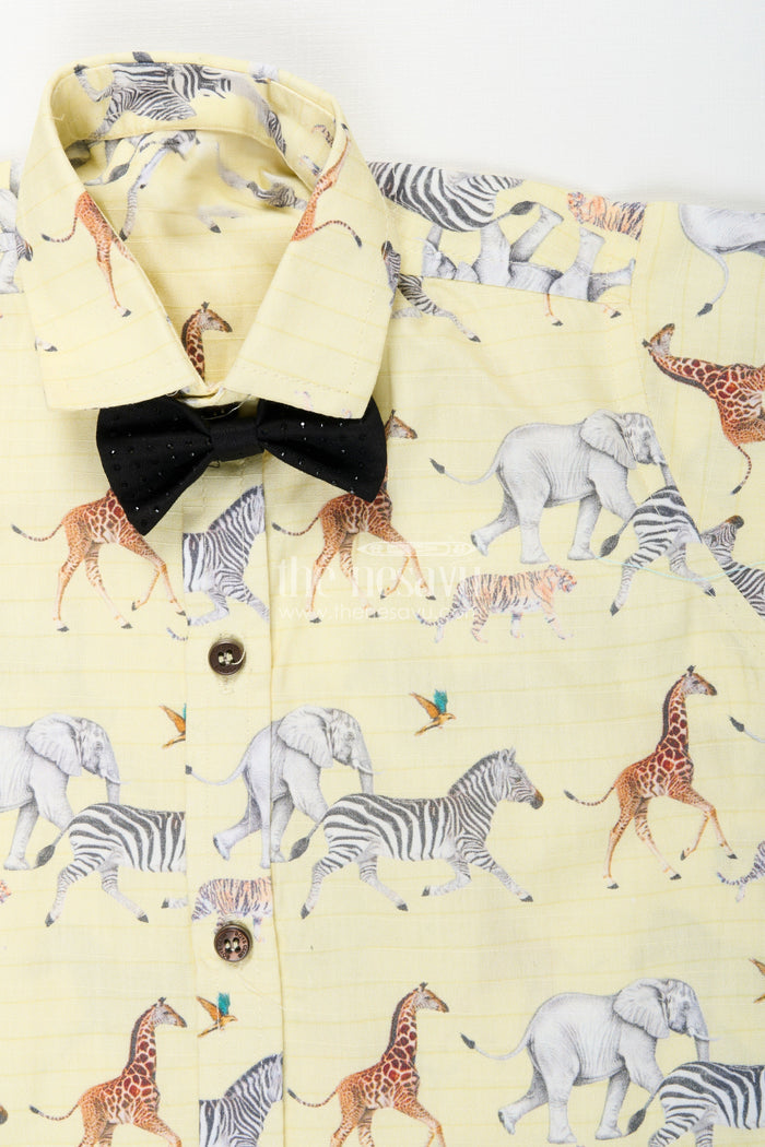 The Nesavu Boys Casual Set Boys Printed Casual Set for Birthday Parties and Summer Outings Nesavu Nesavu boys casual shirt shorts set animal print  perfect birthdays outings