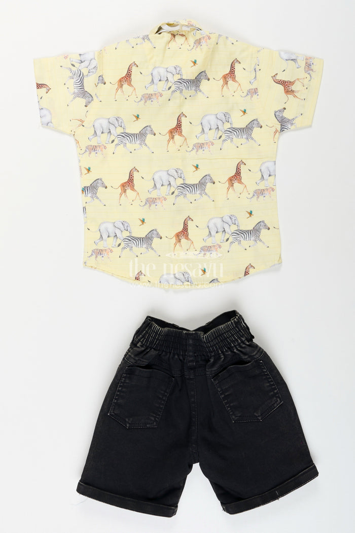 The Nesavu Boys Casual Set Boys Printed Casual Set for Birthday Parties and Summer Outings Nesavu Nesavu boys casual shirt shorts set animal print  perfect birthdays outings