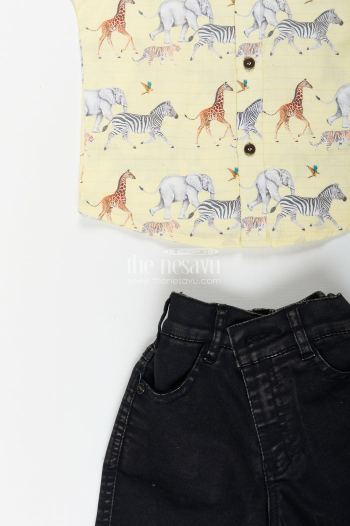 The Nesavu Boys Casual Set Boys Printed Casual Set for Birthday Parties and Summer Outings Nesavu Nesavu boys casual shirt shorts set animal print  perfect birthdays outings