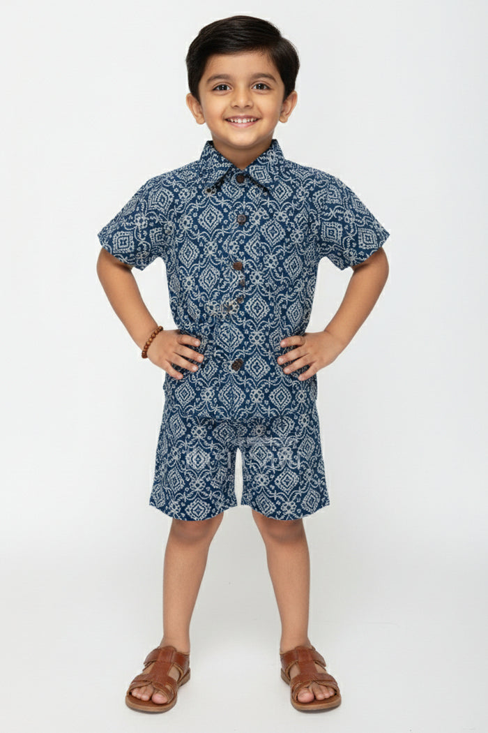 The Nesavu Boys Casual Set Boys Printed Cotton Set for Summer Play and Outings Nesavu 16 (1Y) / Blue BCS402A-16 Nesavu boys cotton co-ord set ethnic digital print  stylish casual wear outings daily use