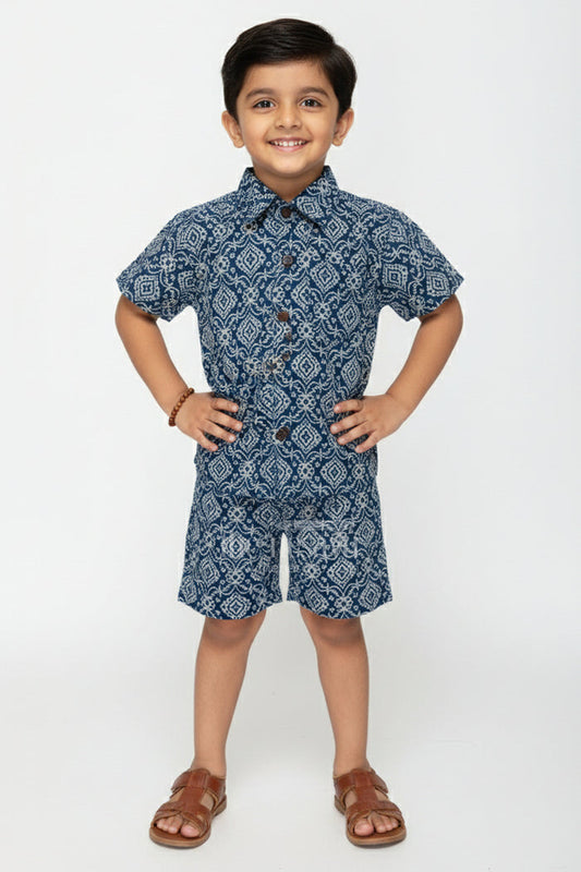 The Nesavu Boys Casual Set Boys Printed Cotton Set for Summer Play and Outings Nesavu 16 (1Y) / Blue BCS402A-16 Nesavu boys cotton co-ord set ethnic digital print  stylish casual wear outings daily use