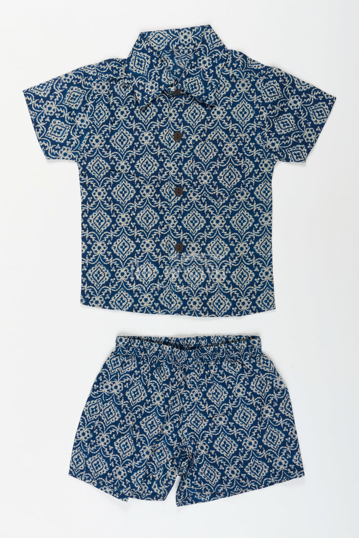 The Nesavu Boys printed cotton set for summer play and outings Nesavu 16 (1Y) / Blue BCS402A-16 Nesavu boys cotton co-ord set ethnic digital print  stylish casual wear outings daily use