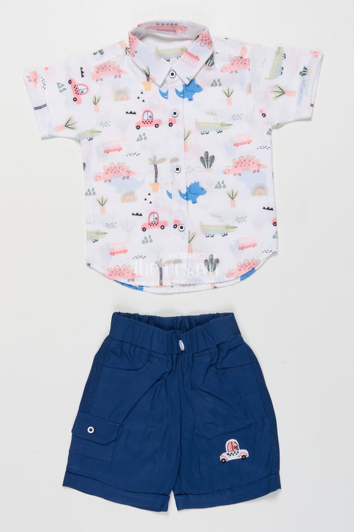 The Nesavu Boys Casual Set Boys Printed Shirt and Shorts Set for Park Visits and Weekend Fun Nesavu Nesavu boys cotton printed set park visits daycare relaxed weekend activities