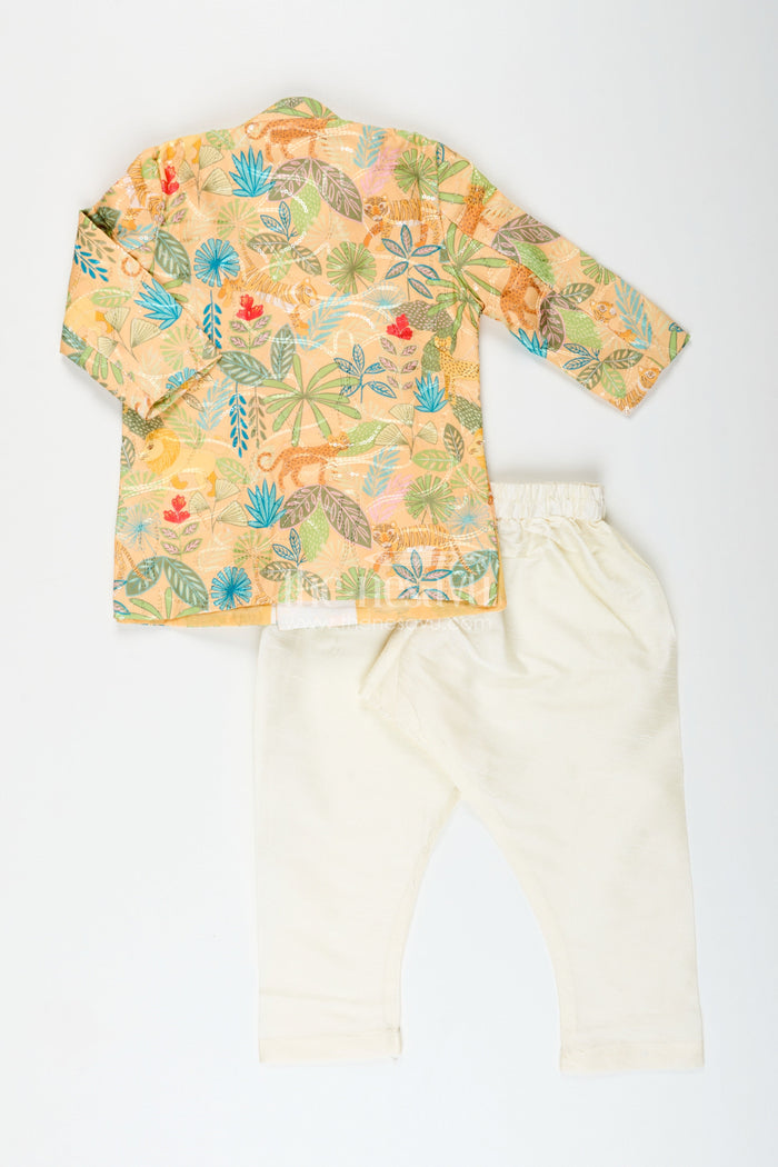 The Nesavu Boys Dothi Set Boys Printed Silk Kurta and Dhoti Set for Festive Family Occasions Nesavu Nesavu boys silk blend kurta dhoti set digital print festivals ceremonies