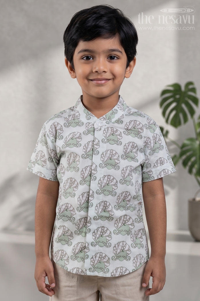 The Nesavu Boys Cotton Shirt Boys Rajasthani Printed Green Cotton Shirt By The Nesavu Nesavu 14 (6M) / Green / Cotton BS045A-14 Boys Cotton Shirt | New Design | The Nesavu