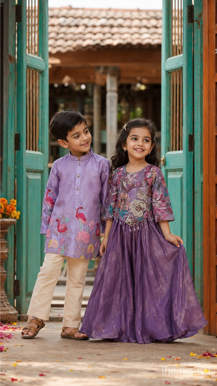 Boys Sequin Embroidered Kurta Set for Receptions and Festive Functions