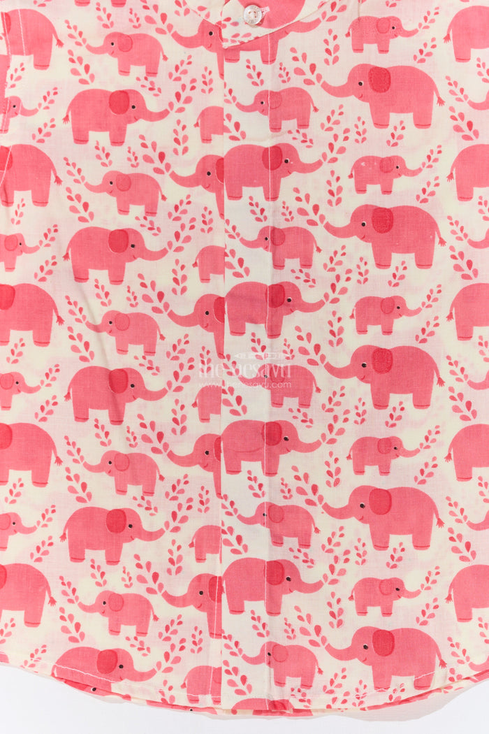 The Nesavu Boys Cotton Shirt Boys Shirt Half Shirt in Cotton Block Print with Playful Elephant Pattern Nesavu Nesavu Boys Shirt Half Shirt Cotton Block Print Cute Elephant Print