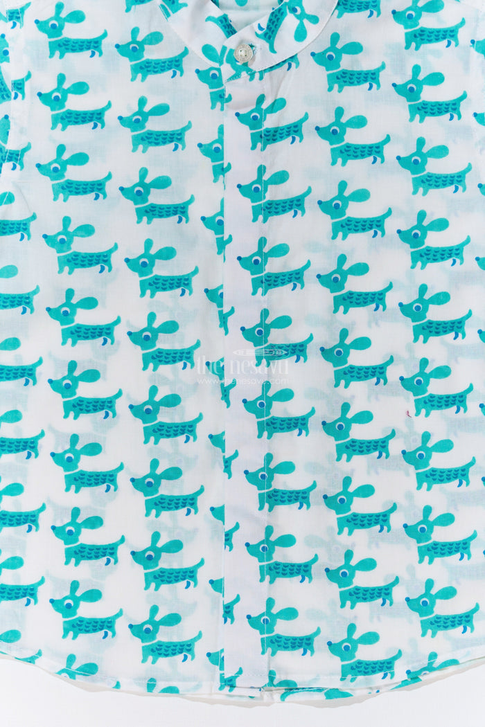 The Nesavu Boys Cotton Shirt Boys Shirt Half Sleeve in Cotton Block Print with Cute Dog Pattern Nesavu Nesavu Boys Shirt Half Sleeve Cotton Block Print Fun Dog Motif