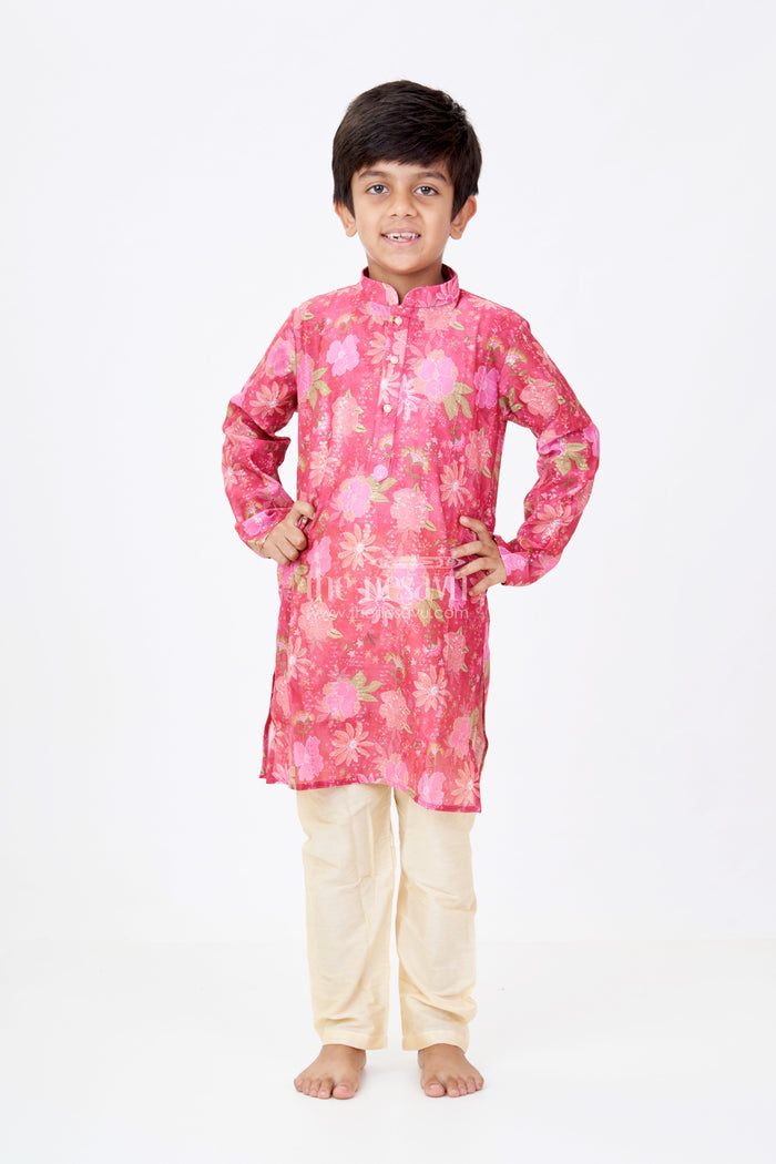 The Nesavu Boys Kurtha Set Boys Silk Cotton Maroon Kurta Set with Self Embroidery and Floral Digital Print Accents Nesavu Boys Silk Cotton Maroon Kurta Set Self Embroidery Floral Digital Print Highlights | The Nesavu