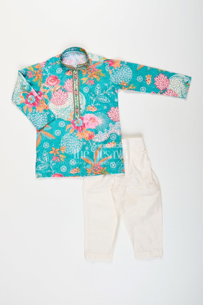 The Nesavu Boys Kurtha Set Boys silk kurta set for celebrations and cultural functions Nesavu Nesavu boys silk kurta set digital print sequin work  perfect festive school functions