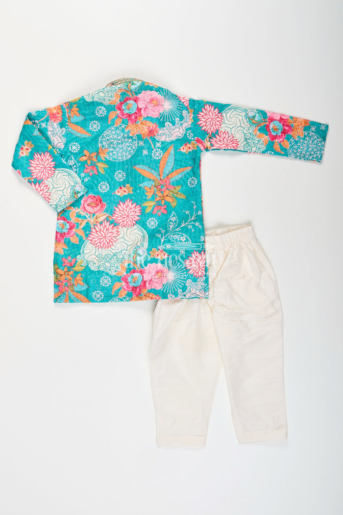 The Nesavu Boys Kurtha Set Boys silk kurta set for celebrations and cultural functions Nesavu Nesavu boys silk kurta set digital print sequin work  perfect festive school functions