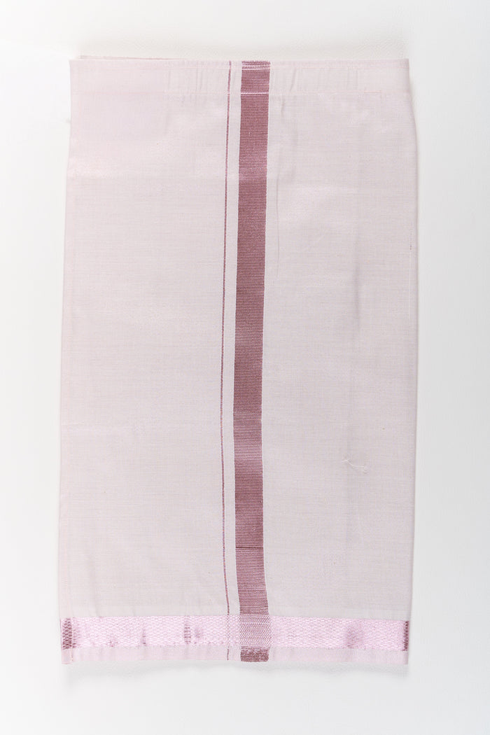 The Nesavu Boys Vesti Boys Silk Vesti with Light Pink Zari Border for Traditional Ceremonies Nesavu 18 (2Y) / Pink D014A-18 Nesavu Boys Silk Vesti Light Pink Zari Border Adi Traditional Ceremonies Festivals