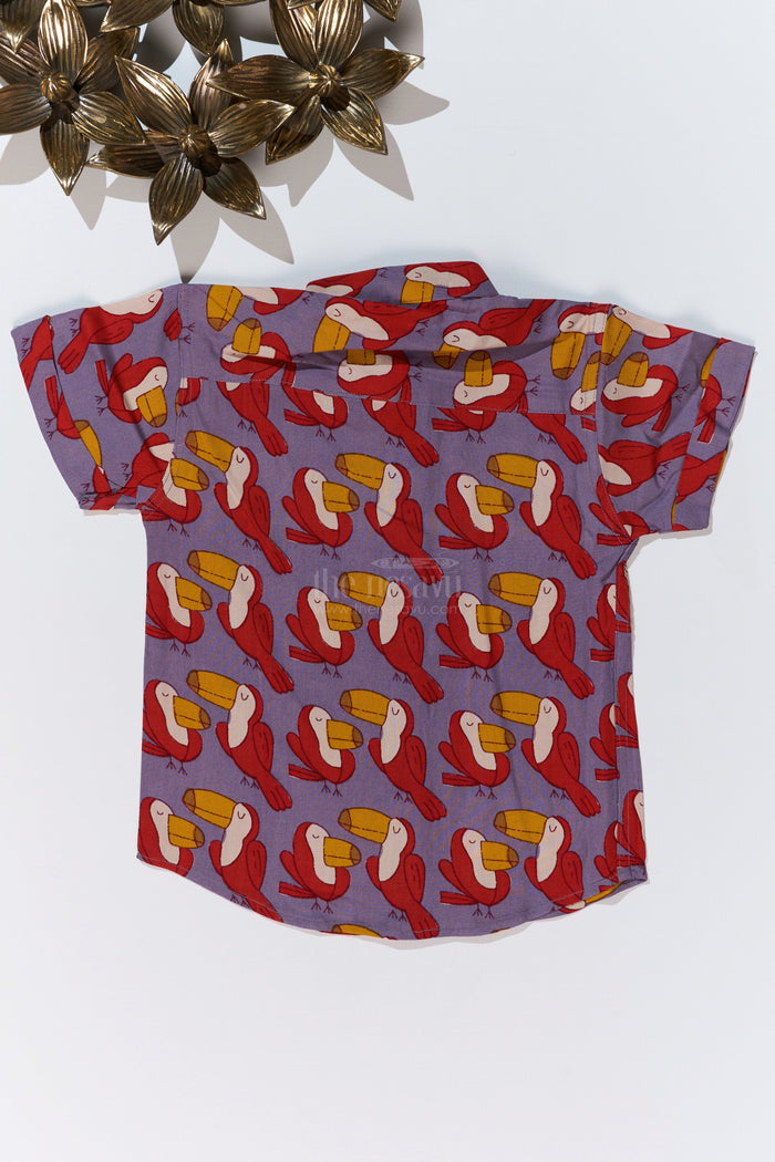 The Nesavu Boys Cotton Shirt Boys Smart Casual Shirts Men’s Style with Toucan Print in Soft Rayon for a Trendy Look Nesavu Nesavu Boys Smart Casual Shirt Toucan Print Soft Rayon Stylish Outings