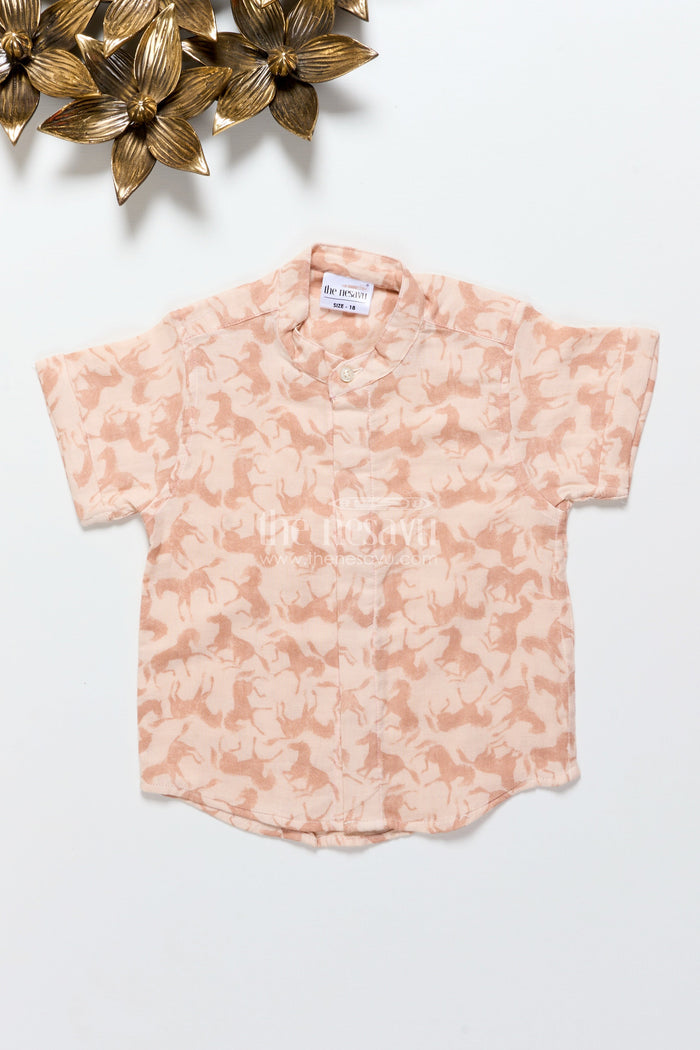 The Nesavu Boys Cotton Shirt Boys Soft Muslin Shirt for Everyday Comfort and Casual Style Nesavu 16 (1Y) / Cream BS334A-16 Nesavu boys printed muslin cotton shirt everyday wear summer outings school casuals