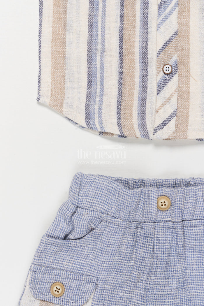 The Nesavu Boys Casual Set Boys Striped Outfit for Casual Events and Everyday Dressing Nesavu Nesavu boys striped cotton set shirt shorts everyday wear casual dressing