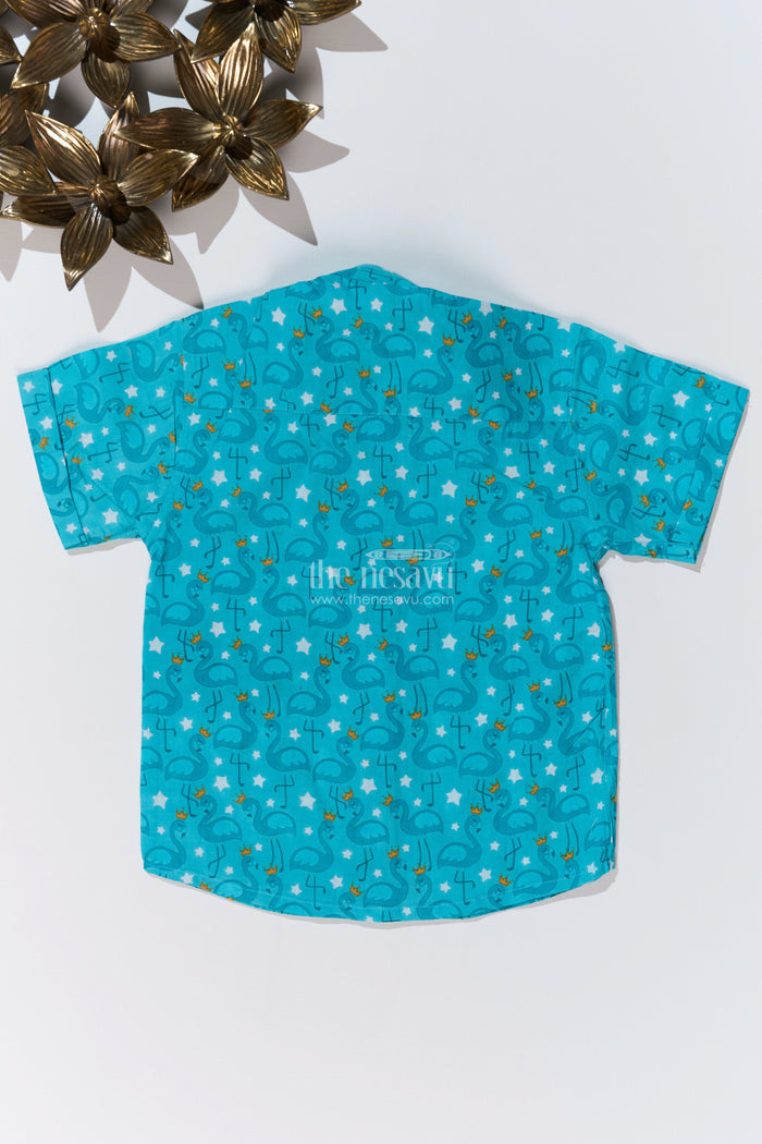 The Nesavu Boys Cotton Shirt Boys Stylish Casual Shirts in Cotton Block Print with Playful Flamingo Design Nesavu Nesavu Boys Stylish Casual Shirts Cotton Block Print Flamingo Print