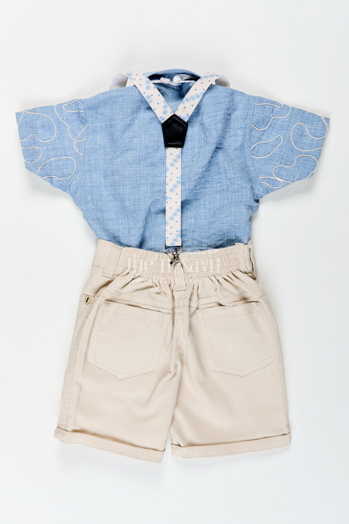 The Nesavu Boys Casual Set Boys Suspender Outfit with Embroidery and Bow Tie for Birthday Parties Nesavu Nesavu boys embroidered suspender set bow tie birthday celebrations photoshoots