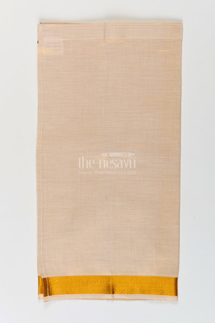 The Nesavu Boys Vesti Boys Tissue Dhoti in Beige with Subtle Golden Border Ideal for Traditional Dhoti for Infants Nesavu 16 (1Y) / Gold D024B-16 Dhoti Infants Beige Tissue Subtle Gold Border Gentle Traditional Dressing | The Nesavu