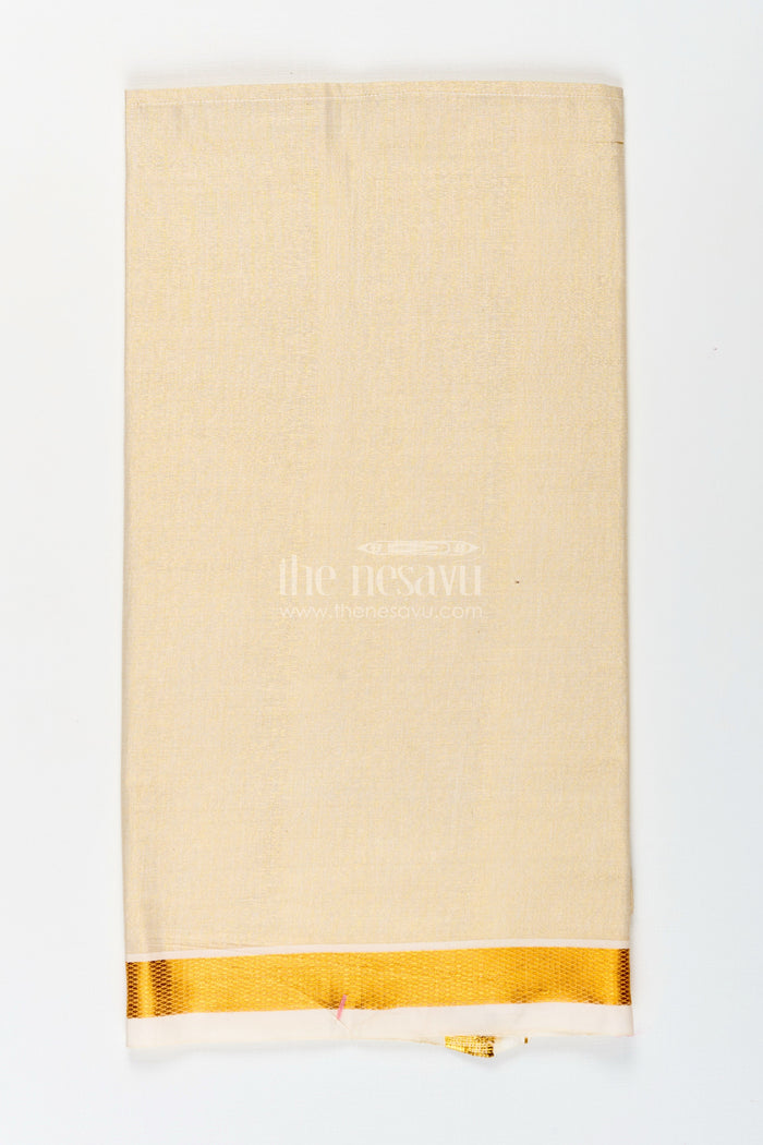 The Nesavu Boys Vesti Boys Tissue Dhoti with Golden Border for Comfortable Everyday Traditional Look in Casual Dhoti Style Nesavu Boys Casual Dhoti Tissue Fabric Golden Zari Border Traditional Daily Wear | The Nesavu