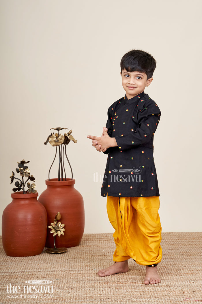 The Nesavu Boys Dothi Set Boys traditional dothi set with embroidered kurta Nesavu Nesavu boys cotton embroidered dothi kurta set  ideal traditional events